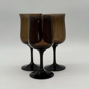 Lenox Crystal SET OF Three Espresso Brown Wine Water Goblets Expression Line